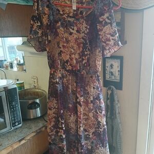 Xhilaration Purple and Cream Floral Midi Dress